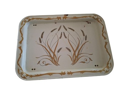 Vintage MCM TV Lap Tray Folding Legs 17.5  x 12.5  Gold Wheat Pattern