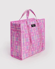 BAGGU X Sandy Liang Large Nylon Market Bag Pink Plaid NWT Limited Collection