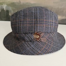 Doric By Attaboy Plaid Tweed Fedora Hat Feather Detail Mens Womens Unisex M UK
