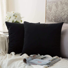 Velvet Throw Pillow Covers 18x18 Inch, Pack of 2 - Black, Super Soft Decorative