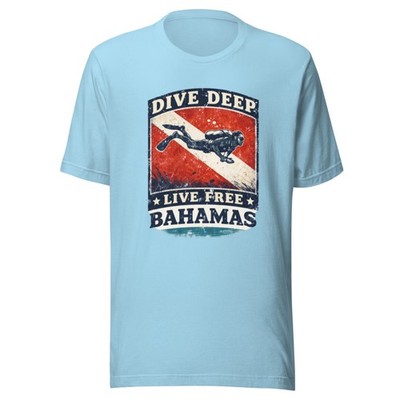 Vintage Bahamas T-Shirt - DIVER SHIRT - Dive Deep Live Free - BLUE