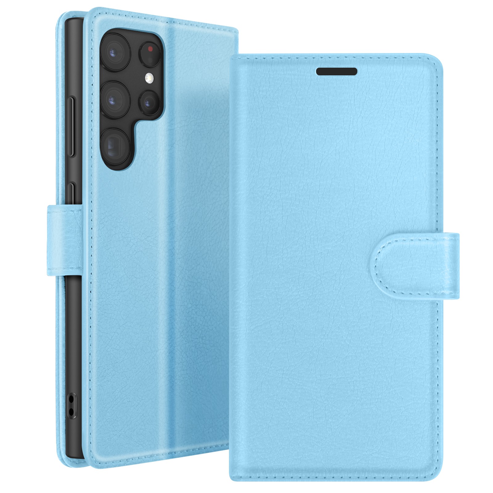 Protection portefeuille Zanaé Galaxy S22 Ultra en cuir bleu chic