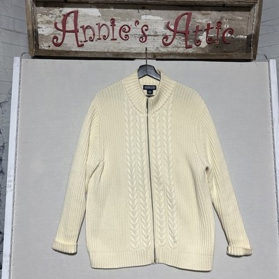 Vtg 90s Land s End Cardigan Sweater Scandi Minimal Cotton Full Zip Woman s XL