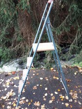 Alte Hailo Leiter Sicherheitsleiter Stahl/Holz 50er Jahre 145 cm