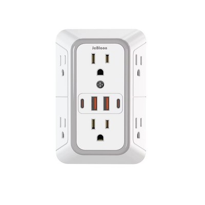 US Multi Plug Wall Socket Power Strip 6 AC Outlets 4 USB Ports(Type-C & Type-A)