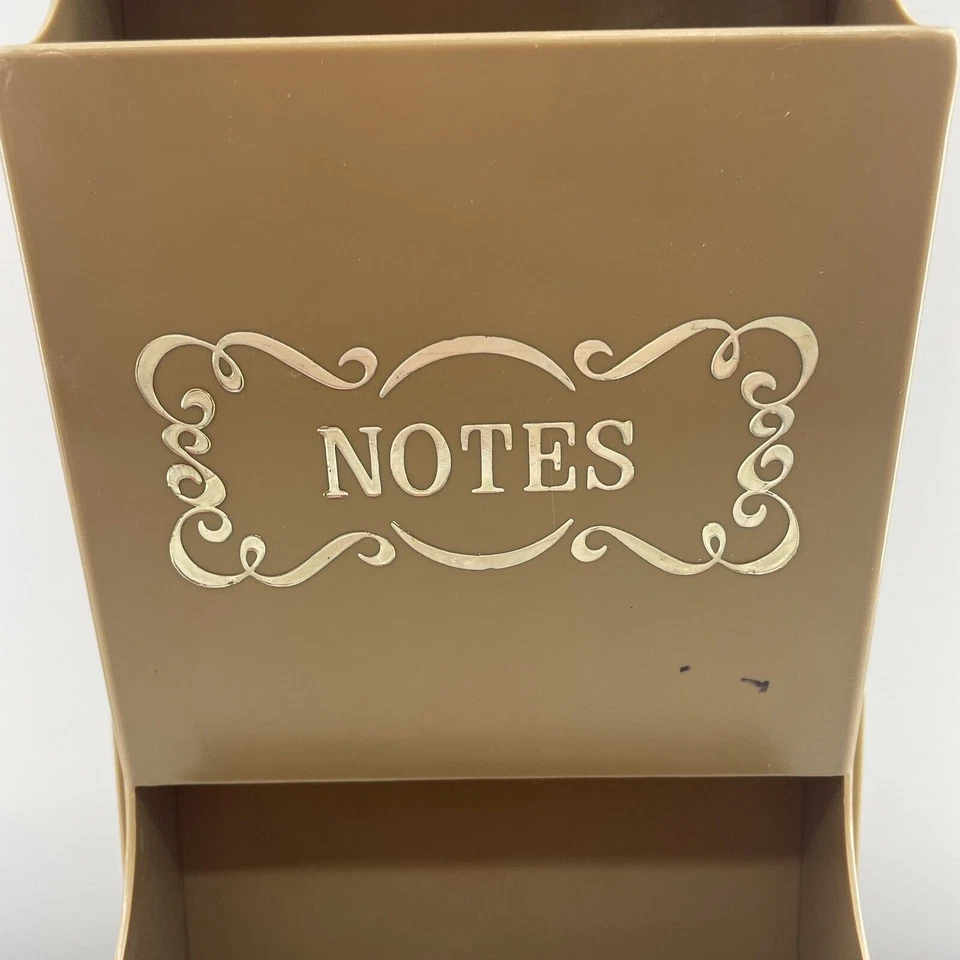 3 Pocket Letter Note Misc Wall Holder Key Hook Peg Vintage 1960s Beige Plastic - Image 4 of 4