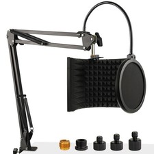 Microphone Isolation Shield with Mic Stand and Pop Filter, Foldable Sound Shi...