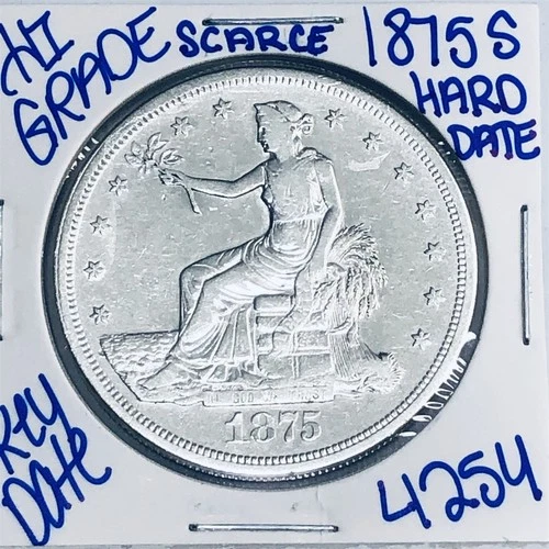 1875 S SILVER TRADE DOLLAR AUTHENTIC HI GRADE U.S. MINT COIN RARE KEY DATE 4254