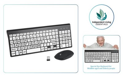 Großes Druck kabelloses Tastatur & Maus Set 2.4G UK QWERTY für ältere Menschen, Sehschwäche