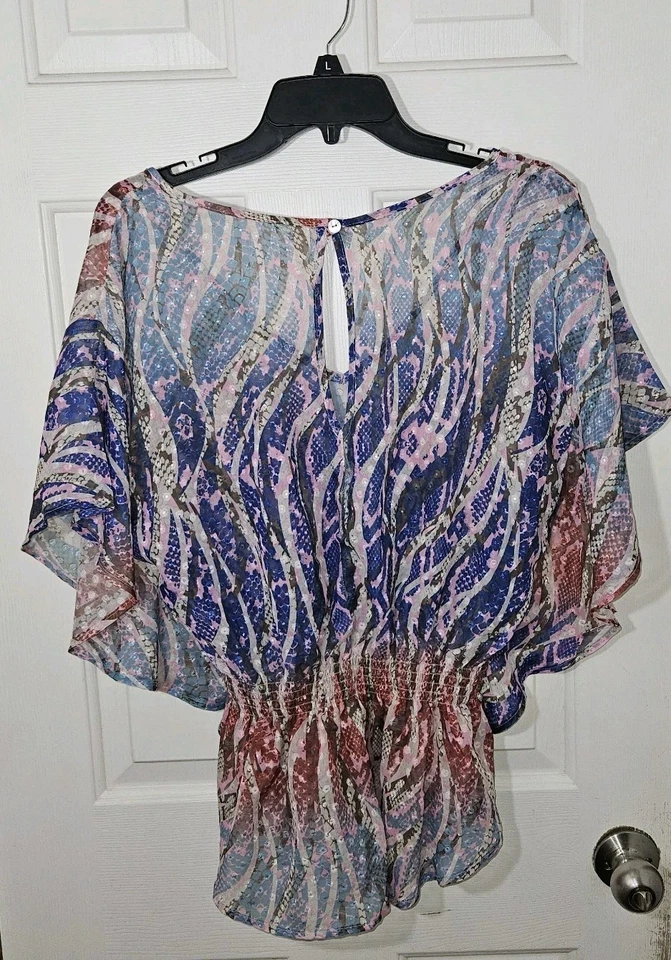 Top Y2K Peplum Hada Romántico Capricho Estampado Animal Transparente Dolman Mangas XL Foto 3 de 4