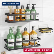 Adhesive Shower Caddy,Shower Shelves with Soap Holder and 12 Hooks,Rustproof No