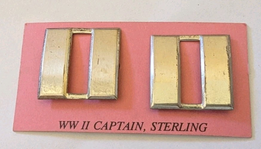 WW2 US Army Captain Sterling Rank Pair - C Hook Pin Catches PB XB