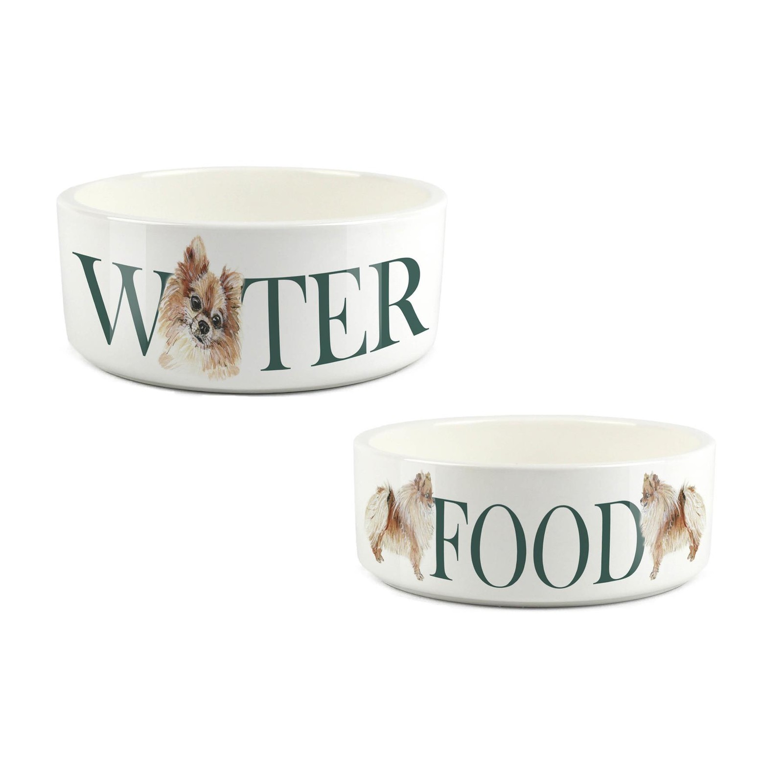 Pomeranian Pet Bowl Set - Food & Water Ceramic Food Bowls Dog Portrait Gift