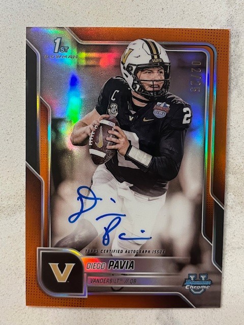 DIEGO PAVIA 2025 Bowman University 1st Chrome 2/25 Orange AUTO 2=Jersey # Match
