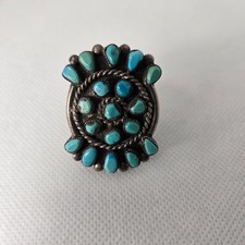 Vintage Navajo  Style Sterling Silver Turquoise Cluster Ring