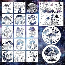 Keluna Mushroom Stencils for Painting, 18 Pcs Bohemian Art Craft, 12 Inch Lar...
