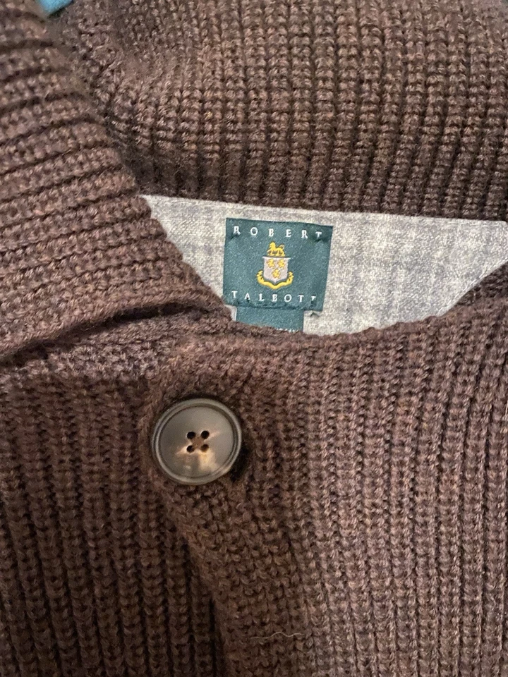 Robert Talbott - $425 Chaquetón Suéter Lana Merino Italia Marrón Para Hombres XL Foto 2 de 4