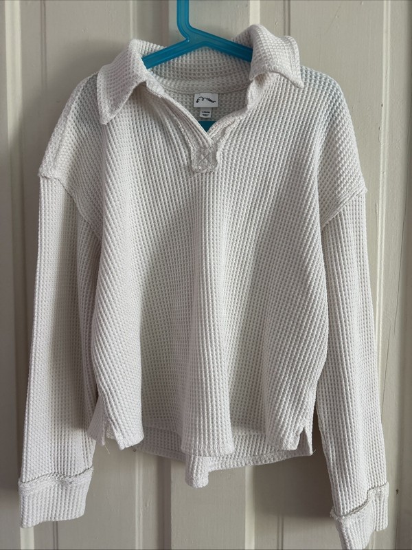 Art Class Girls Large (10-12) Waffle -thermal Long Sleeve Collared Pullover 