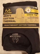 Realtree Men's Cotton Heavyweight Thermal Crew Top Size XL Extra Large Black
