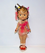 VINTAGE 1940's CELLULOID Carnival Prize w/ Cane, Hat  Gold Hair 12" KEWPIE DOLL
