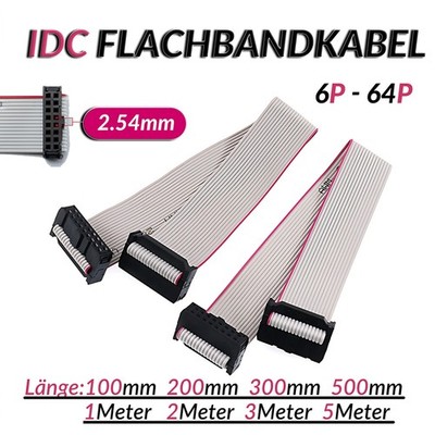 6-64 Polig Buchse IDC Flachbandkabel 2.54MM Pitch Verbindungskabel Länge 0.1M-5M