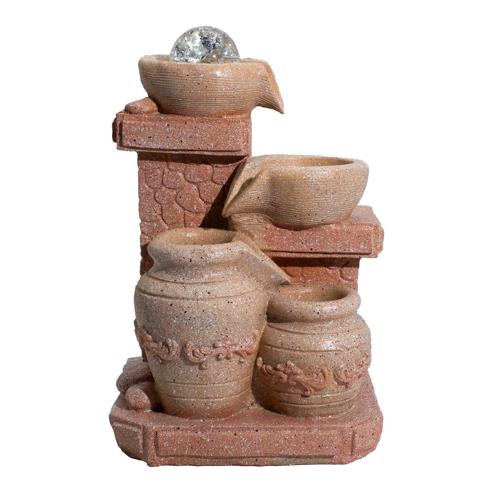 Mediterranean Cascading Pots Tabletop Water Feature Fountain Rustic Ceramic