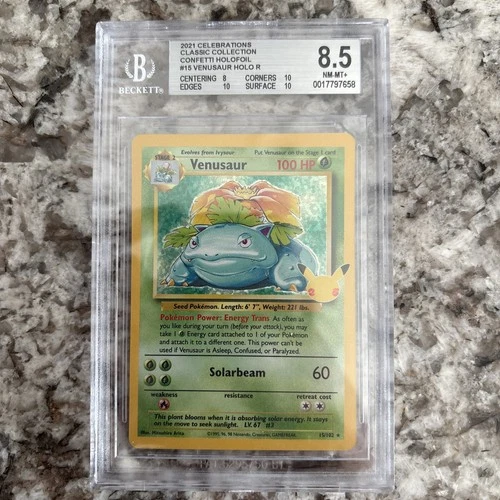 2021 POKEMON CELEBRATIONS CONFETTI HOLO VENUSAUR 15/102 BGS 8.5