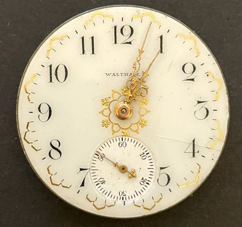 Antique Waltham PS Bartlett 1908 Pocket Watch Movement Ticks Fancy Dial 16s 17j