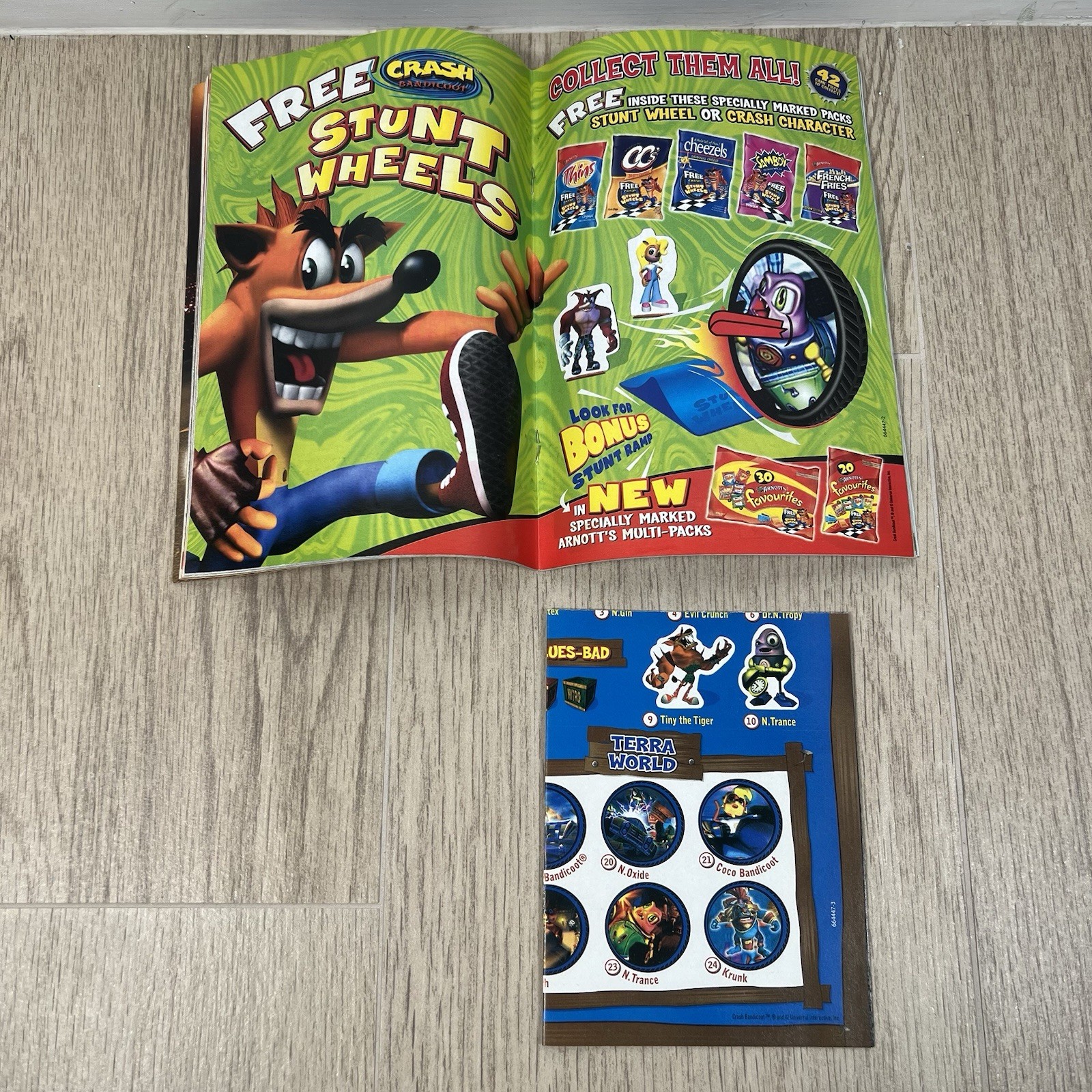 New Crash Bandicoot Stunt Wheels Tazo Promo Poster K-Zone Chips Tazos Magazine