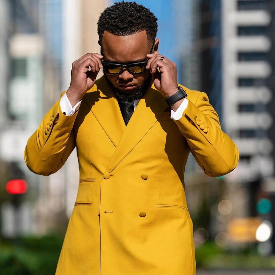 Men Suit Slim Fit Double Breasted Wedding Prom Groom Tuxedos Peak Lapel Business - Image 4 of 4