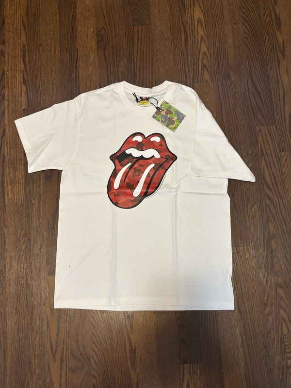 A Bathing Ape BAPE Men's Rolling Stones Tongue Logo Graphic Tee White