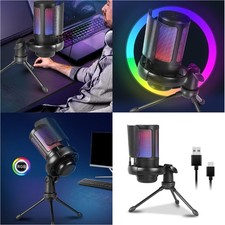 Condenser USB Microphone with Color Lighting and Mute Touch Knob For PC Laptop