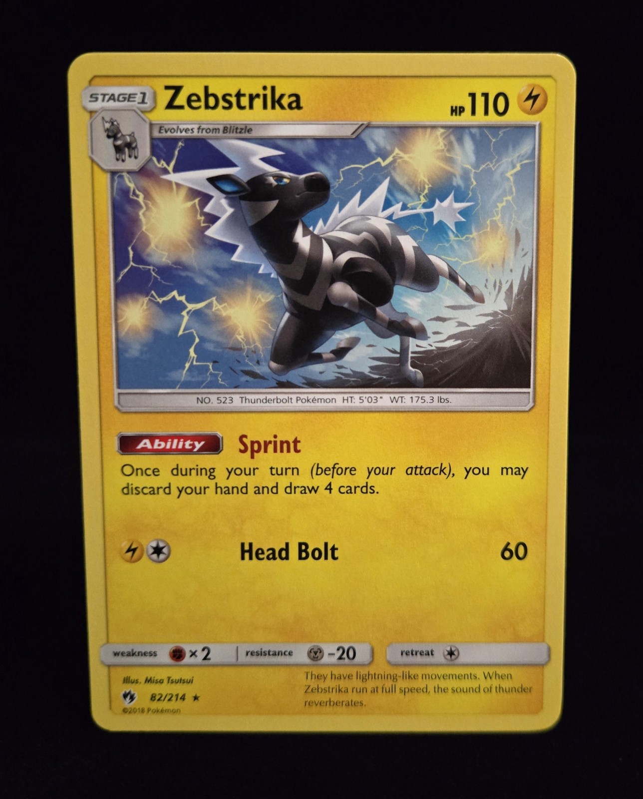 Pokémon TCG - ZEBSTRIKA - 82/214 - RARE - SUN & MOON: LOST THUNDER (2018) - NM+