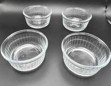 4 Duralex France 4 oz Clear Glass Ribbed Ramekins Creme Brûlée Custard Cups