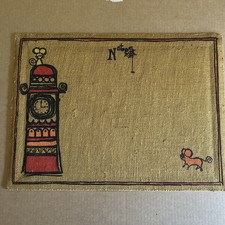 Vintage MCM Bulletin Board Burlap Flower Pitc...