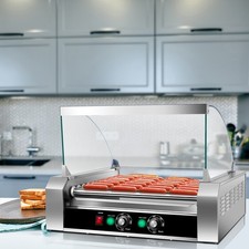 Commercial 11 Roller 30 Hot Dog Grill Cooker Machine Stainless steel W/ cover CE