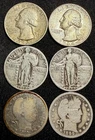 US Silver Quarter Lot of 6- Mixed Dates / MM - 90% - (L414)