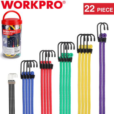 WORKPRO 22PCS Bungee Cords Heavy Duty 10'' 18'' 24'' 30'' 36'' 48'' Bungie Cord w/Hook