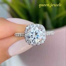 Lab-Created 2.44CT Round Cut VVS1 Diamond Halo Wedding Ring 14K White Gold FN