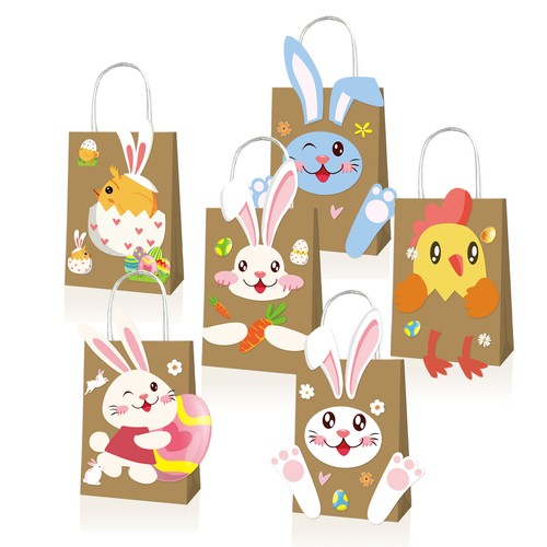 12PCS Easter Bunny Egg Gift Tote Bags with Handles for Easter Party Deco Set - Picture 4 of 10