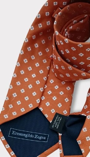 ERMENEGILDO ZEGNA Orange/White Men Floral Silk LUXURY Tie ITALY - Picture 2 of 3