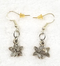 Earrings Double Flowers .925 Silver Plated Dangle Drop Ear Hook Women Jewelry