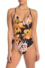 ROBIN PICCONE 183117 Mila Printed One-Piece Swimsuit Sz 10 Black Multi