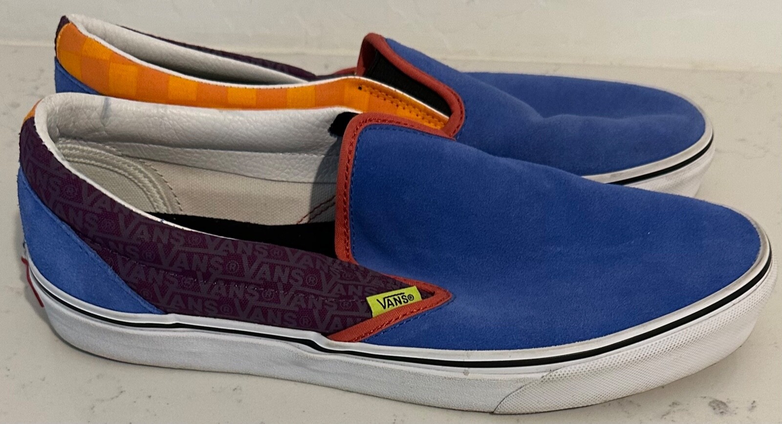Vans Classic Slip On Mix Match Blue Grape Orange Mens Size 10 Like New-image