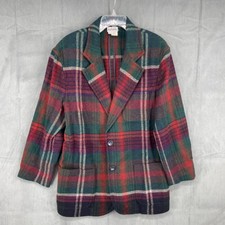 Vintage Rafaella Wool Blazer Womens Large Green Red Plaid Preppy Academia