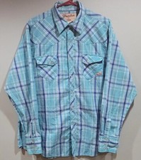 Wrangler Wrancher Mens Pearl Snap Western Shirt Sz XL Long Sleeve Blue Pockets