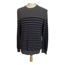 Nautica Men's Gray and Navy Striped Cotton Sweater Size XL