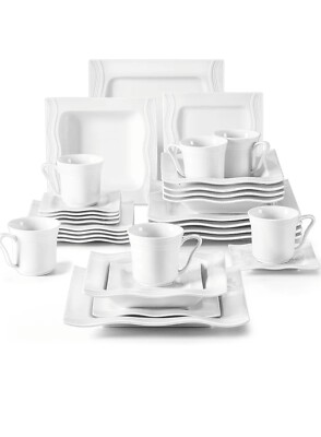 MALACASA Ivory White 30-Piece Porcelain Dinnerware Set for 6, Series Mario.