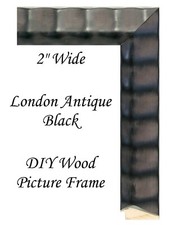 DIY CUSTOM CUT 2" Wide London Antique Black Wood Picture Frame Moulding
