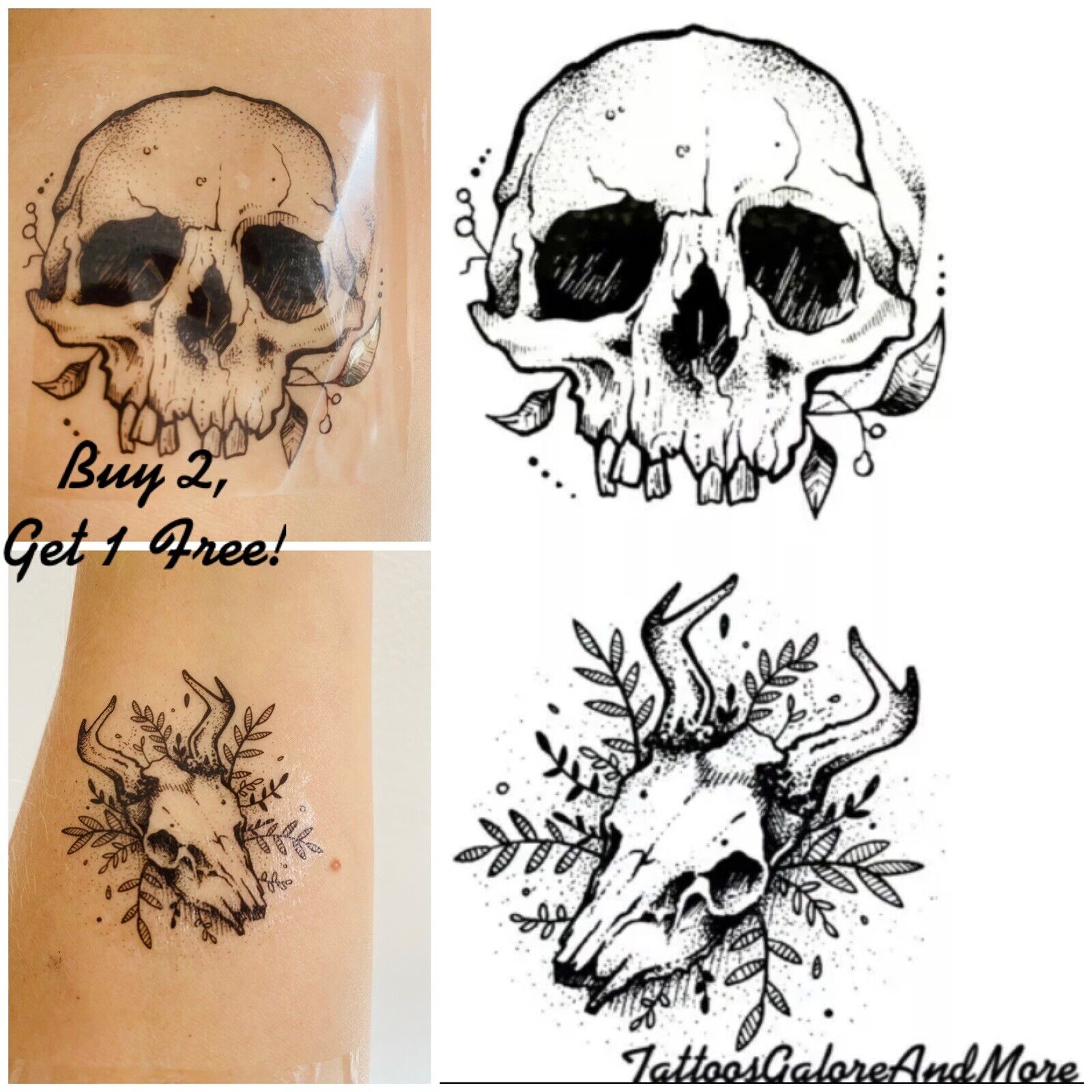 MINI SKULL TEMPORARY TATTOO, HALLOWEEN COSTUME TATTOO, ANIMAL ...